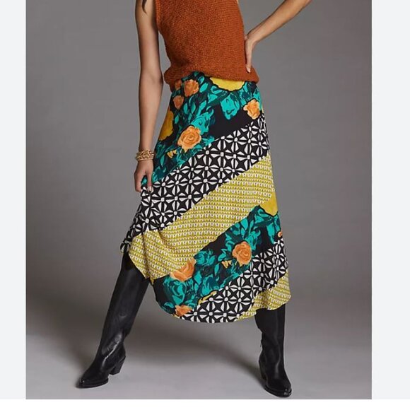 Anthropologie Plenty by Tracy Reese Women’s Floral Contrast Midi Skirt Boho - Picture 1 of 10